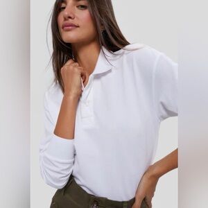 Tuckernuck White Long Sleeve Polo Top size XS